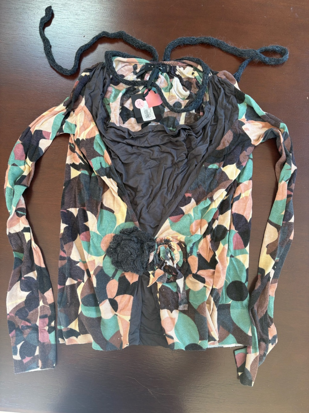 Twin-Set Multicolor Floral Patterned Long Sleeve Top - Black, Pink, Mint